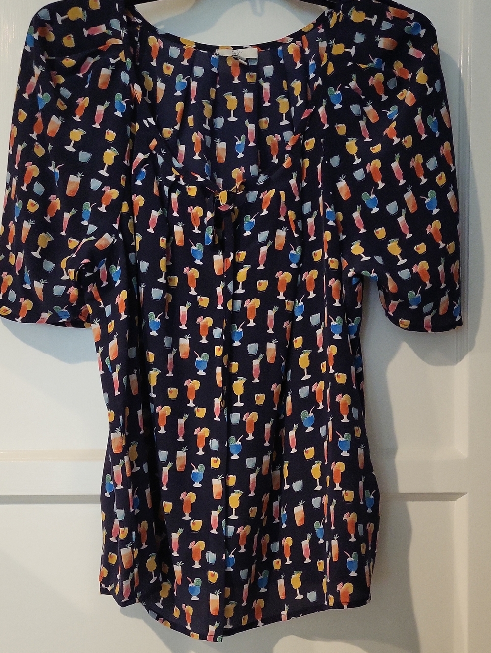 Joie Navy Tropical Drink-Print Blouse